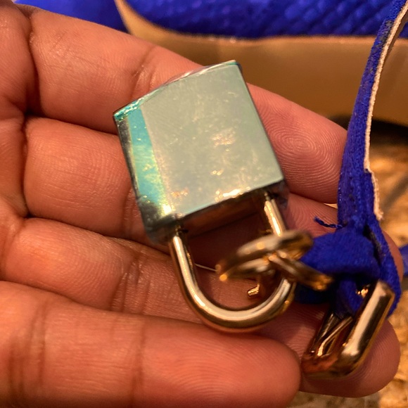 Earlena Pumps Cobalt Blue Ankle Strap Gold Lock - Picture 9 of 9